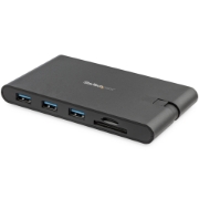 Picture of StarTech.com USB C Multiport Adapter - USB Type-C Mini Dock with HDMI 4K or VGA 1080p Video - 100W Power Delivery Passthrough, 3-port USB 3.0 Hub, GbE, SD & MicroSD - Laptop Travel Dock