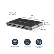 Picture of StarTech.com USB C Multiport Adapter - USB Type-C Mini Dock with HDMI 4K or VGA 1080p Video - 100W Power Delivery Passthrough, 3-port USB 3.0 Hub, GbE, SD & MicroSD - Laptop Travel Dock