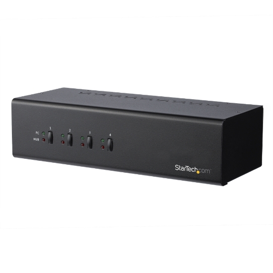 Picture of StarTech.com 4 Port Dual Monitor Dual Link DVI KVM Switch 1440p - Dual Screen/View/Display Compact USB KVM Switch w/Integrated USB 3.0 Hub & Audio - Dell HP Apple Lenovo TAA Compliant