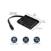 Picture of StarTech.com USB C Multiport Adapter - Portable USB-C Dock with 4K HDMI - 100W PD 3.0 Pass-Through, 1x USB-A, 1x USB-C, GbE - Thunderbolt 3 & USB Type-C Laptop Travel Dock - Mac & Windows