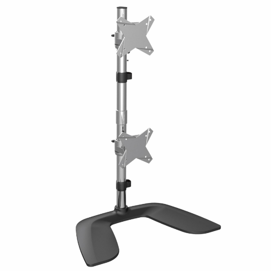 Picture of StarTech.com Vertical Dual Monitor Stand - Ergonomic Desktop Stacked Two Monitor Stand up to 27 inch VESA Mount Displays - Free Standing Universal Monitor Mount - Height Adjustable - Silver
