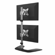 Picture of StarTech.com Vertical Dual Monitor Stand - Ergonomic Desktop Stacked Two Monitor Stand up to 27 inch VESA Mount Displays - Free Standing Universal Monitor Mount - Height Adjustable - Silver