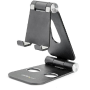 Picture of StarTech.com Phone and Tablet Stand - Foldable Universal Mobile Device Holder for Smartphones & Tablets - Adjustable Multi-Angle Ergonomic Cell Phone Stand for Desk - Portable - Black