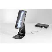 Picture of StarTech.com Phone and Tablet Stand - Foldable Universal Mobile Device Holder for Smartphones & Tablets - Adjustable Multi-Angle Ergonomic Cell Phone Stand for Desk - Portable - Black