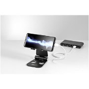 Picture of StarTech.com Phone and Tablet Stand - Foldable Universal Mobile Device Holder for Smartphones & Tablets - Adjustable Multi-Angle Ergonomic Cell Phone Stand for Desk - Portable - Black