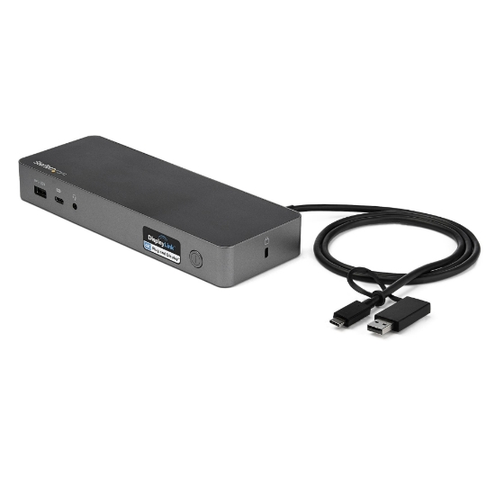 Picture of StarTech.com Universal Laptop Docking Station, Hybrid USB-C & USB-A Dock, Dual 4K DP & HDMI, 60W PD, Mac / Windows / Chrome OS, 4x USB 5Gbps Hub, GbE
