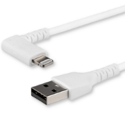 Picture of StarTech.com 6ft (2m) Durable USB A to Lightning Cable - White 90° Right Angled Heavy Duty Rugged Aramid Fiber USB Type A to Lightning Charging/Sync Cord - Apple MFi Certified - iPhone