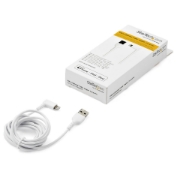 Picture of StarTech.com 6ft (2m) Durable USB A to Lightning Cable - White 90° Right Angled Heavy Duty Rugged Aramid Fiber USB Type A to Lightning Charging/Sync Cord - Apple MFi Certified - iPhone