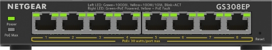 Picture of NETGEAR 8-Port Gigabit Ethernet PoE+ Plus Switch (GS308EP) Managed L2/L3 Gigabit Ethernet (10/100/1000) Power over Ethernet (PoE) Black