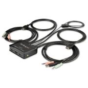 Picture of StarTech.com 2 Port HDMI KVM Switch - 4K 60Hz - Compact Dual Port UHD/Ultra HD USB Desktop KVM Switch w/Integrated 4ft Cables & Audio - Bus Powered & Remote Switching - MacBook ThinkPad