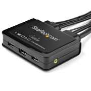 Picture of StarTech.com 2 Port HDMI KVM Switch - 4K 60Hz - Compact Dual Port UHD/Ultra HD USB Desktop KVM Switch w/Integrated 4ft Cables & Audio - Bus Powered & Remote Switching - MacBook ThinkPad