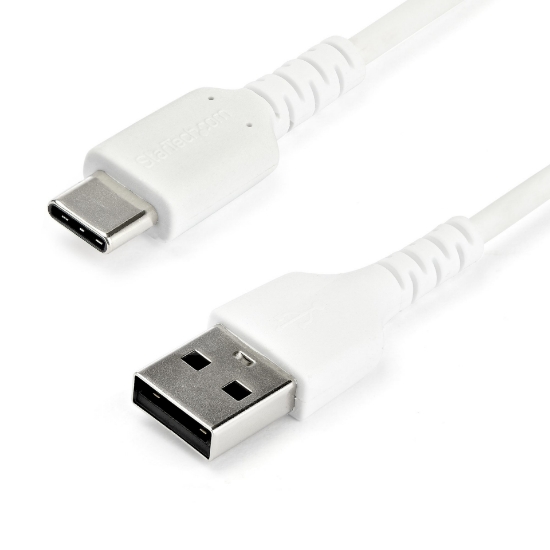 Picture of StarTech.com 2m USB A to USB C Charging Cable - Durable Fast Charge & Sync USB 2.0 to USB Type C Data Cord - Rugged TPE Jacket Aramid Fiber M/M 3A White - Samsung S10, iPad Pro, Pixel