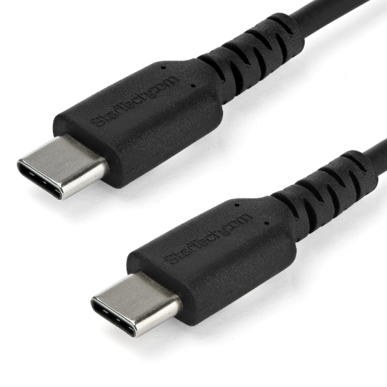 Picture of StarTech.com 1m USB C Charging Cable - Durable Fast Charge & Sync USB 2.0 Type C to USB C Laptop Charger Cord - TPE Jacket Aramid Fiber M/M 60W Black - Samsung S10 S20 iPad Pro MS Surface
