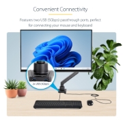 Picture of StarTech.com Desk Mount Monitor Arm with 2x USB 3.0 ports - Slim Full Motion Adjustable Single Monitor VESA Mount up to 8kg Display - Ergonomic Articulating Arm - Desk Clamp/Grommet