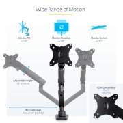 Picture of StarTech.com Desk Mount Monitor Arm with 2x USB 3.0 ports - Slim Full Motion Adjustable Single Monitor VESA Mount up to 8kg Display - Ergonomic Articulating Arm - Desk Clamp/Grommet