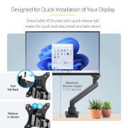 Picture of StarTech.com Desk Mount Monitor Arm with 2x USB 3.0 ports - Slim Full Motion Adjustable Single Monitor VESA Mount up to 8kg Display - Ergonomic Articulating Arm - Desk Clamp/Grommet