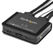 Picture of StarTech.com 2 Port DisplayPort KVM Switch - 4K 60Hz - Compact Dual Port UHD DP 1.2 USB Desktop KVM Switch with 4ft Cables & Audio - Bus Powered & Remote Switching - MacBook ThinkPad