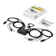 Picture of StarTech.com 2 Port DisplayPort KVM Switch - 4K 60Hz - Compact Dual Port UHD DP 1.2 USB Desktop KVM Switch with 4ft Cables & Audio - Bus Powered & Remote Switching - MacBook ThinkPad
