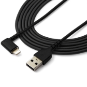 Picture of StarTech.com 6ft (2m) Durable USB A to Lightning Cable - Black 90° Right Angled Heavy Duty Rugged Aramid Fiber USB Type A to Lightning Charging/Sync Cord - Apple MFi Certified - iPhone