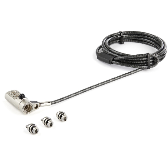 Picture of StarTech.com 6.5' (2m) 3-in-1 Universal Laptop Cable Lock - 4-Digit Combination Laptop/Desktop Security Cable Lock Compatible w/ K-Slot, Nano & Wedge Slot Computer - Anti-Theft Steel Cable