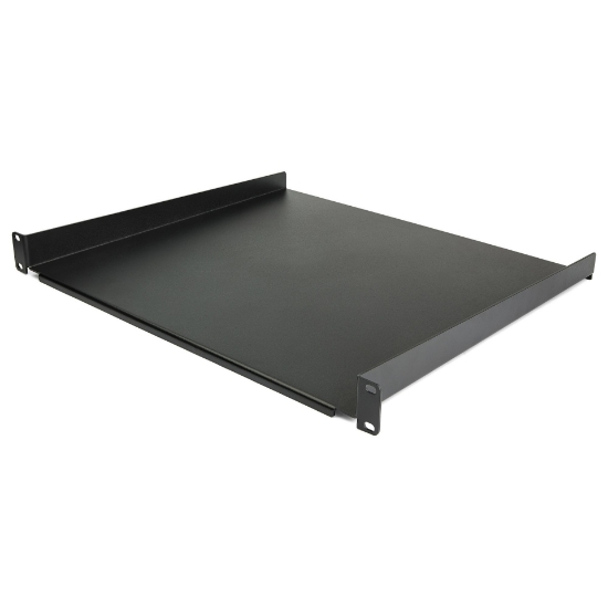 Picture of StarTech.com 1U Server Rack Shelf - Universal Rack Mount Cantilever Shelf for 19" Network Equipment Rack & Cabinet - Heavy Duty Steel – Weight Capacity 44lb/20kg - 16" Deep Tray, Black