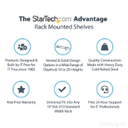 Picture of StarTech.com 1U Server Rack Shelf - Universal Rack Mount Cantilever Shelf for 19" Network Equipment Rack & Cabinet - Heavy Duty Steel – Weight Capacity 44lb/20kg - 16" Deep Tray, Black