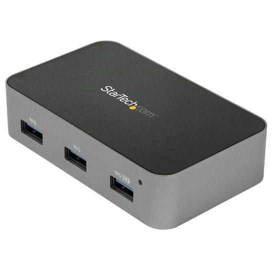 Picture of StarTech.com 4 Port USB C Hub with Power Adapter - USB 3.1/3.2 Gen 2 (10Gbps) - USB Type C to 4x USB-A - Self Powered Desktop USB Hub with Fast Charging Port (BC 1.2) - Desk Mountable~4 Port USB C Hub with Power Adapter - USB 3.2 Gen 2 (10Gbps) - USB Type C to 4x USB-A - Self Powered Desktop USB Hub with Fast Charging Port (BC 1.2) - Desk Mountable