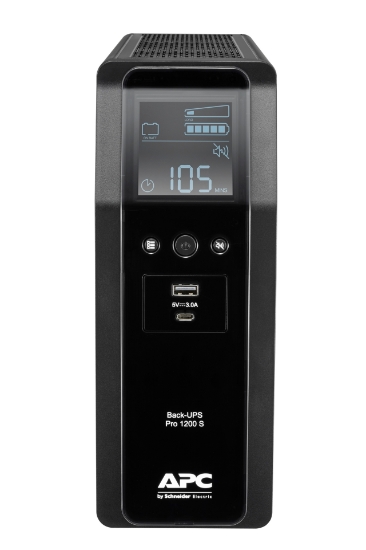 Picture of APC Back-UPS Pro, 1200VA/720W, Tower, 230V, 8x IEC C13 outlets, Sine Wave, AVR, USB Type A + C ports, LCD, User Replaceable Battery