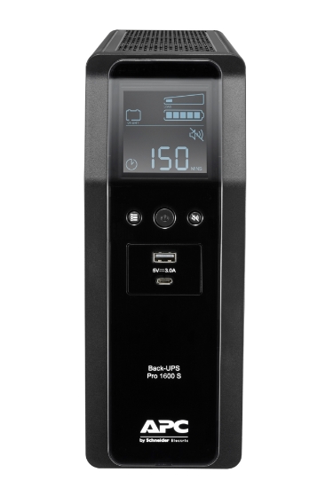 Picture of APC Back-UPS Pro, 1600VA/960W, Tower, 230V, 8x IEC C13 outlets, Sine Wave, AVR, USB Type A + C ports, LCD, User Replaceable Battery