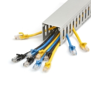 Picture of StarTech.com Open Slot Cable Management Raceway with Cover, 2"(50mm)W x 2"(50mm)H - 6.5ft(2m) length - 1/4"(8mm) Slots, PVC Network Cable Hider/Wall Wire Duct, Max 80 Cables, UL Listed