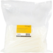 Picture of StarTech.com 10"(25cm) Cable Ties - 1/8"(4mm) wide, 2-5/8"(68mm) Bundle Diameter, 50lb(22kg) Tensile Strength, Nylon Self Locking Zip Ties w/Curved Tip, 94V-2/UL Listed, 1000 Pack - White