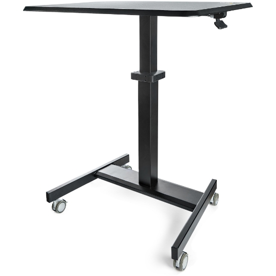 Picture of StarTech.com Mobile Standing Desk - Portable Sit Stand Ergonomic Height Adjustable Cart on Wheels - Rolling Computer/Laptop Workstation Table with Locking One-Touch Lift for Teacher/Student