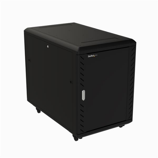 Picture of StarTech.com 4-Post 15U Server Rack Cabinet, Lockable 19" Data Rack Cabinet for Computer / AV / IT Equipment, Office / Home Network Rack with Casters & Adjustable Mounting Rails