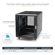 Picture of StarTech.com 4-Post 15U Server Rack Cabinet, Lockable 19" Data Rack Cabinet for Computer / AV / IT Equipment, Office / Home Network Rack with Casters & Adjustable Mounting Rails