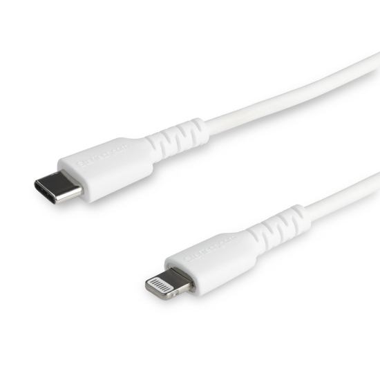 Picture of StarTech.com 6 foot (2m) Durable White USB-C to Lightning Cable - Heavy Duty Rugged Aramid Fiber USB Type C to Lightning Charger/Sync Power Cord - Apple MFi Certified iPad/iPhone 12