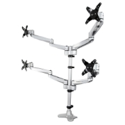 Picture of StarTech.com Desk Mount Quad Monitor Arm – Premium Articulating VESA 4 Monitor Mount 2x2 up to 30" – Ergonomic Height Adjustable Pole Mount - Tilt/Swivel/Rotate - C-Clamp/Grommet - Silver