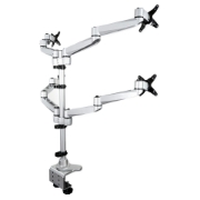 Picture of StarTech.com Desk Mount Quad Monitor Arm – Premium Articulating VESA 4 Monitor Mount 2x2 up to 30" – Ergonomic Height Adjustable Pole Mount - Tilt/Swivel/Rotate - C-Clamp/Grommet - Silver