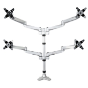 Picture of StarTech.com Desk Mount Quad Monitor Arm – Premium Articulating VESA 4 Monitor Mount 2x2 up to 30" – Ergonomic Height Adjustable Pole Mount - Tilt/Swivel/Rotate - C-Clamp/Grommet - Silver