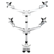 Picture of StarTech.com Desk Mount Quad Monitor Arm – Premium Articulating VESA 4 Monitor Mount 2x2 up to 30" – Ergonomic Height Adjustable Pole Mount - Tilt/Swivel/Rotate - C-Clamp/Grommet - Silver