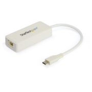 Picture of StarTech.com USB C to Gigabit Ethernet Adapter w/USB A Port - White 1Gbps NIC USB 3.0/USB 3.1 Type C Network Adapter - 1GbE USB-C RJ45/LAN TB3 Compatible Windows MacBook Pro Chromebook