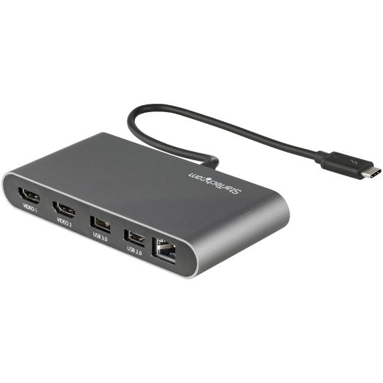 Picture of StarTech.com Thunderbolt 3 Mini Dock - Portable Dual Monitor Docking Station w/HDMI 4K 60Hz, 2x USB-A Hub (3.0/2.0), GbE - 11in/28cm Cable - TB3 Multiport Adapter - Mac/Windows