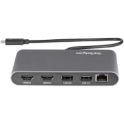 Picture of StarTech.com Thunderbolt 3 Mini Dock - Portable Dual Monitor Docking Station w/HDMI 4K 60Hz, 2x USB-A Hub (3.0/2.0), GbE - 11in/28cm Cable - TB3 Multiport Adapter - Mac/Windows