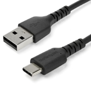 Picture of StarTech.com 2m USB A to USB C Charging Cable - Durable Fast Charge & Sync USB 2.0 to USB Type C Data Cord - Rugged TPE Jacket Aramid Fiber M/M 3A Black - Samsung S10, iPad Pro, Pixel