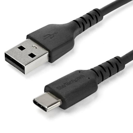 Picture of StarTech.com 2m USB A to USB C Charging Cable - Durable Fast Charge & Sync USB 2.0 to USB Type C Data Cord - Rugged TPE Jacket Aramid Fiber M/M 3A Black - Samsung S10, iPad Pro, Pixel