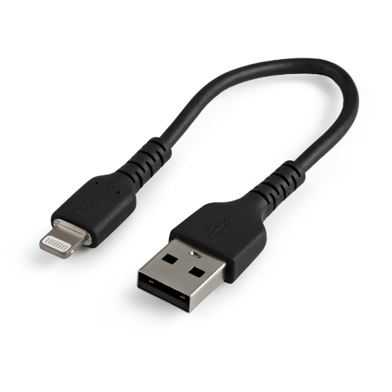 Picture of StarTech.com 6 inch (15cm) Durable Black USB-A to Lightning Cable - Heavy Duty Rugged Aramid Fiber USB Type A to Lightning Charger/Sync Power Cord - Apple MFi Certified iPad/iPhone 12