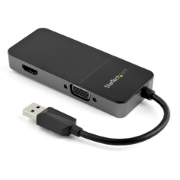 Picture of StarTech.com USB 3.0 to HDMI and VGA Adapter - 4K/1080p USB Type-A Dual Monitor Multiport Adapter Converter - External Video Graphics Card for Multiple Screens - Multi Display USB Adapter