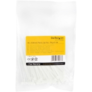 Picture of StarTech.com 4"(10cm) Cable Ties - 1/16"(2mm) wide, 7/8"(22mm) Bundle Diameter, 18lb(8kg) Tensile Strength, Nylon Self Locking Zip Ties with Curved Tip - 94V-2/UL Listed, 100 Pack - White