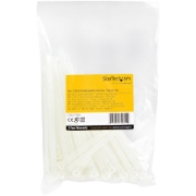 Picture of StarTech.com 6"(15cm) Reusable Cable Ties - 1/4"(7mm) wide, 1-3/8"(35mm) Bundle Dia. 50lb(22kg) Tensile Strength, Releasable Nylon Ties, Indoor/Outdoor, 94V-2/UL Listed, 100 Pack - White