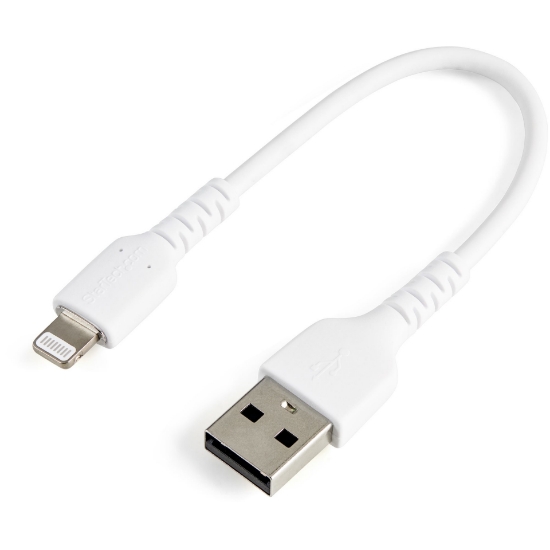 Picture of StarTech.com 6 inch (15cm) Durable White USB-A to Lightning Cable - Heavy Duty Rugged Aramid Fiber USB Type A to Lightning Charger/Sync Power Cord - Apple MFi Certified iPad/iPhone 12