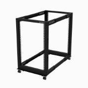 Picture of StarTech.com 4-Post 18U Mobile Open Frame Server Rack, Four Post 19" Network Rack with Wheels, Rolling Rack with Adjustable Depth for Computer/AV/Data/IT Equipment - Casters, Leveling Feet or Floor Mounting